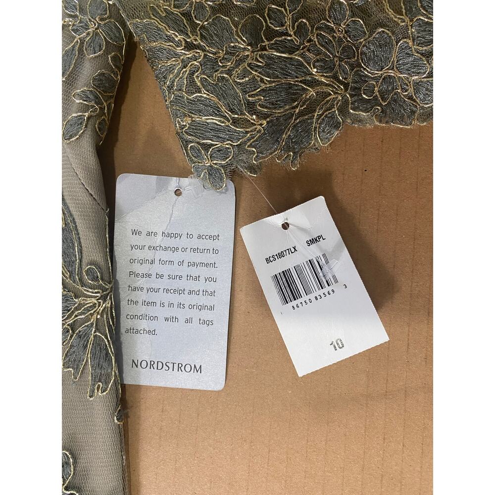 Tadashi Shoji Dress Nude Gray Gold Embroidered Floral Mother of Bride Long Maxi - Picture 5 of 15